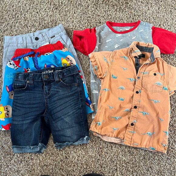 Boys Size 6 Kids Lot of 5 Button Down Shirt Top Denim Short Casual Graphic - Picture 1 of 6